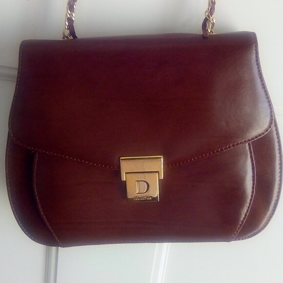 1990s D Collection Vintage Brown Leather Shoulder Bag - Pre Owned - Picture 1 of 6